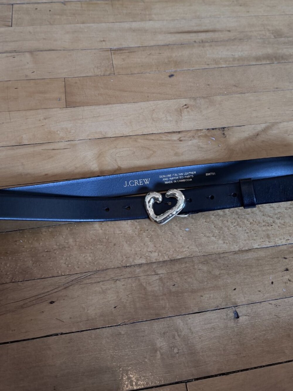 J.Crew Black Italian Leather Belt Gold Heart Buckle